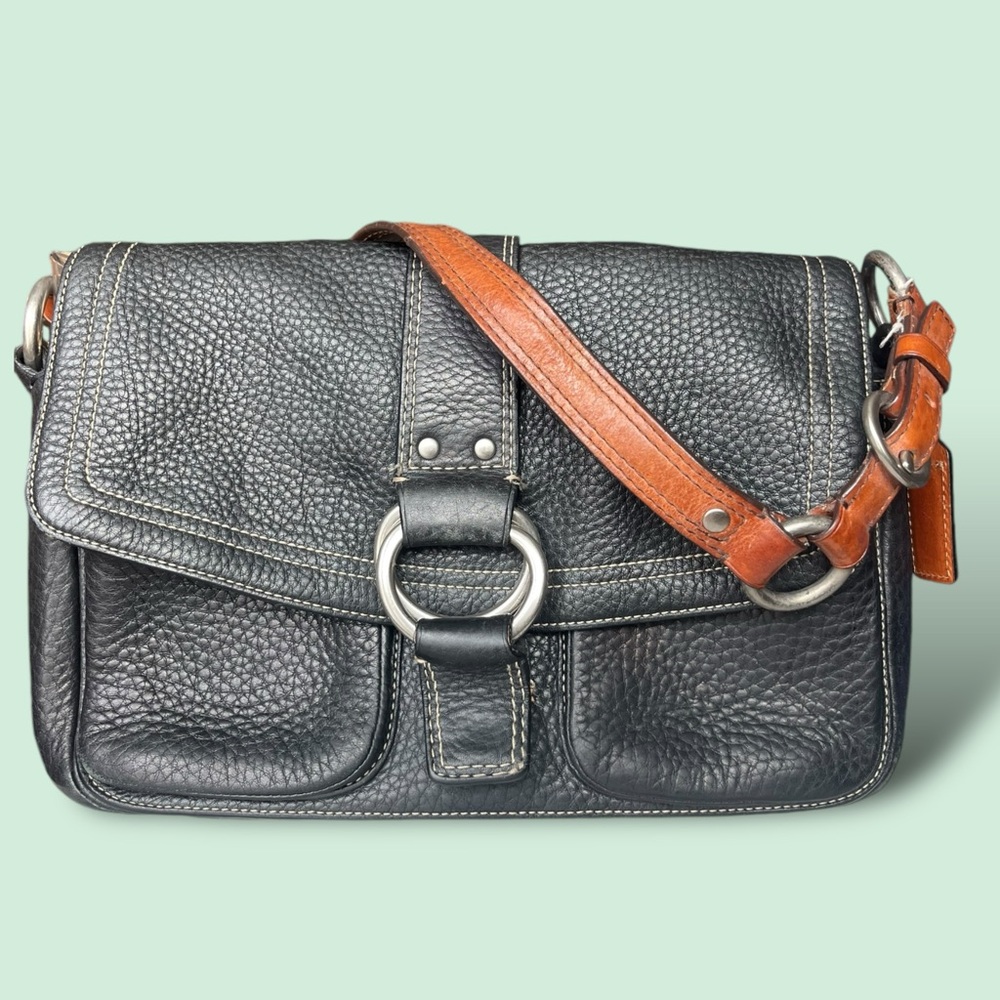 COACH 8A41 Chelsea Black Pebbled Leather Shoulder Handbag Purse Hobo
